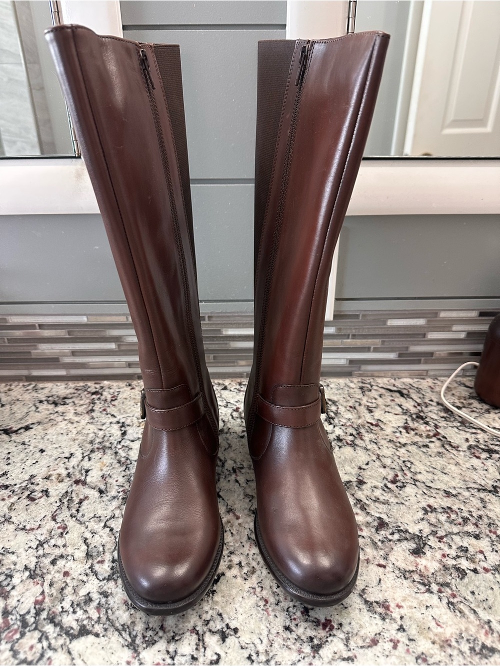 Clarks Plaza Pilot Riding Boots brown 7 Leather Tall NIB NOS